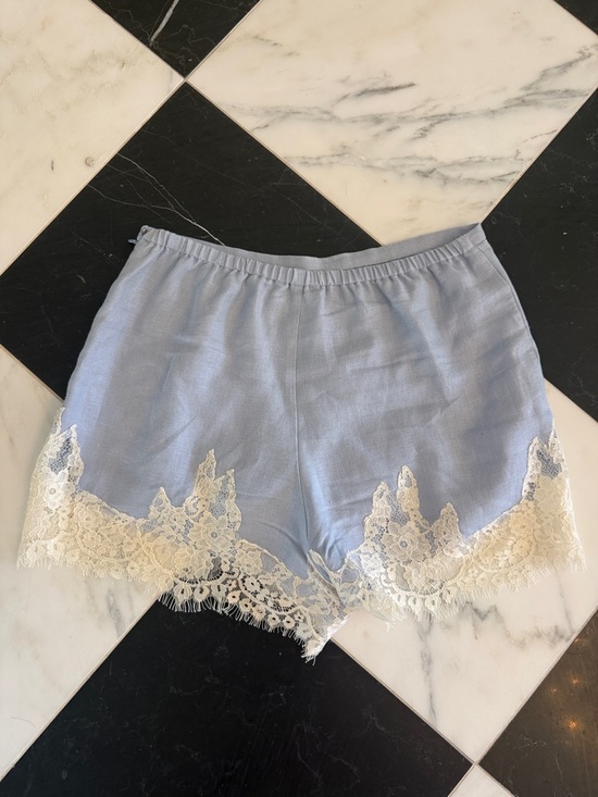 Reformation Pants - Reformation Light Blue Lace-Trim Linen Shorts